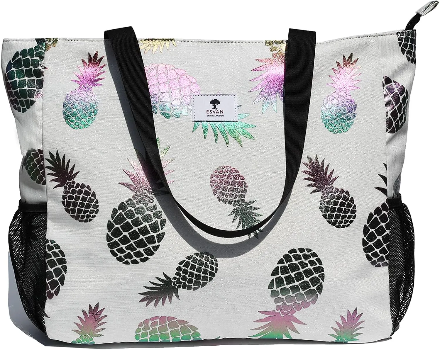 ESVAN LARGE BEACH BAG Water Resistant Lightweight 20 inch Women Oversize Tote Bag for Gym Beach Travel Pool Yoga Nurse