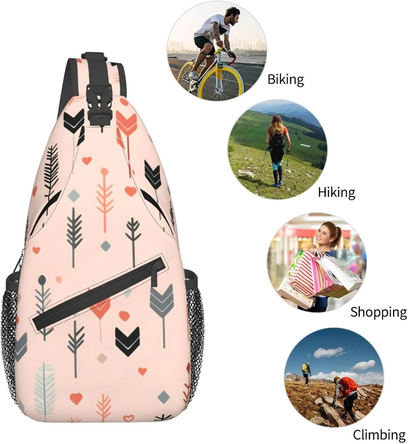 Ethnic Arrow Sling Bag Crossbody Bag for Men Women, Daypack Chest Backpack Shoulder Bag for Travle Hiking