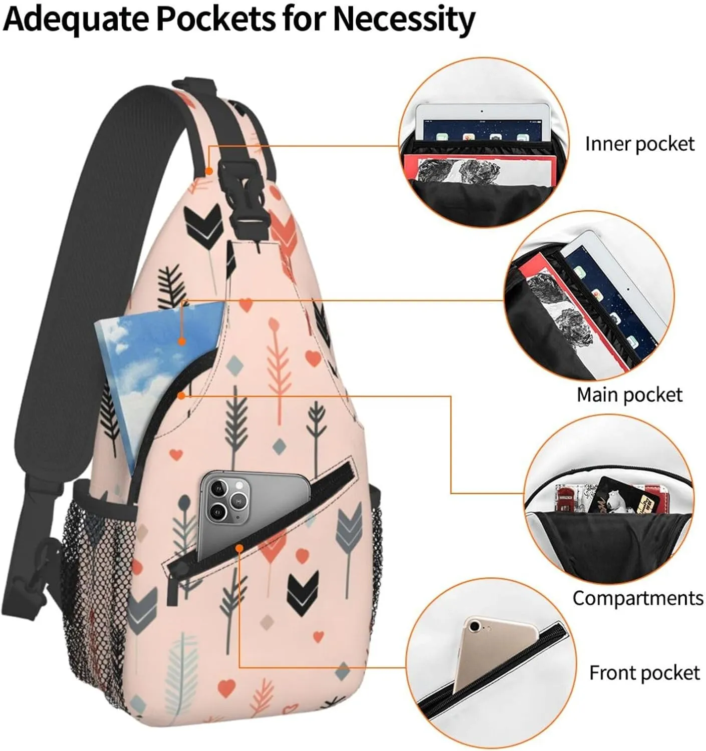 Ethnic Arrow Sling Bag Crossbody Bag for Men Women, Daypack Chest Backpack Shoulder Bag for Travle Hiking