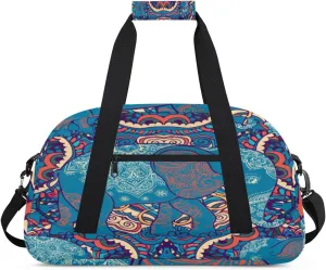 Ethnic Elephant Gym Duffel Bag for Men Women Mandala Flower Sports Tote Bag with Adjustable Shoulder Strap for Dance Gymnastics Traveling Outdoor Camping Overnight Stay