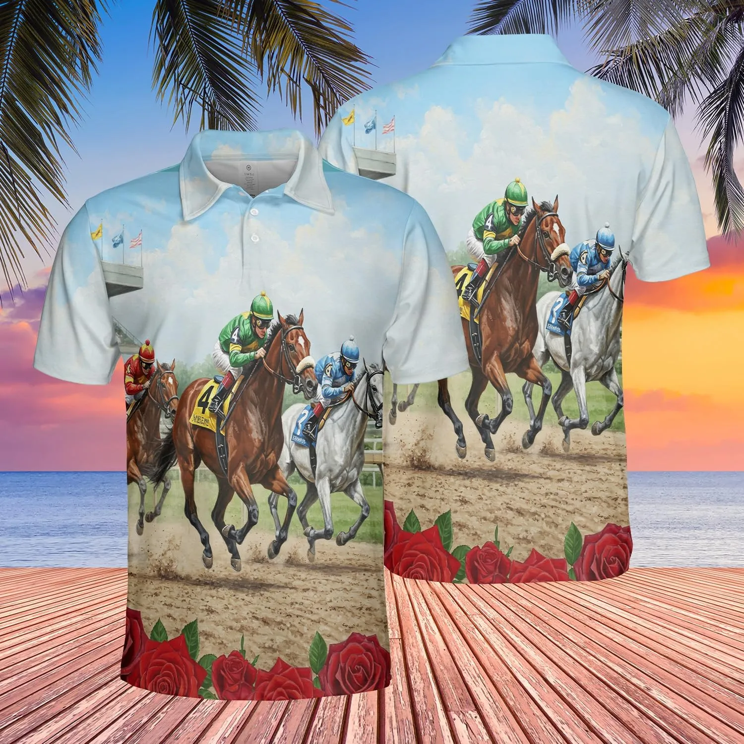 Exciting Summer Men's Polo Shirts - Horse Racing Short Sleeve Regular Fit Golf Shirts for Men Series 20