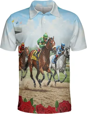 Exciting Summer Men's Polo Shirts - Horse Racing Short Sleeve Regular Fit Golf Shirts for Men Series 20