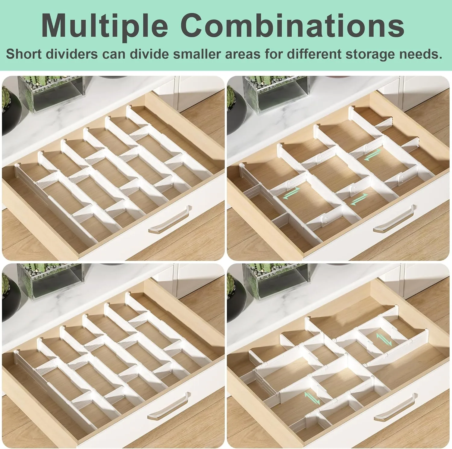 Expandable Drawer Dividers, Adjustable Drawer Organizers for Utensils, Clothes with 8 Drawer Separators(12.6-22.8''), 16 Inserts(3.9-7.1''), Drawer Divider in Kitchen, Bedroom, Office Storage