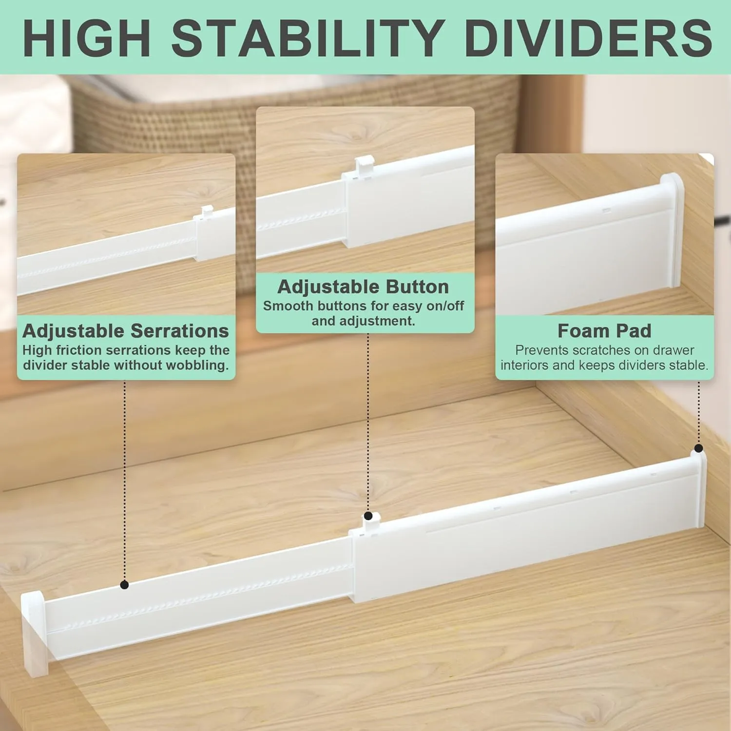 Expandable Drawer Dividers, Adjustable Drawer Organizers for Utensils, Clothes with 8 Drawer Separators(12.6-22.8''), 16 Inserts(3.9-7.1''), Drawer Divider in Kitchen, Bedroom, Office Storage