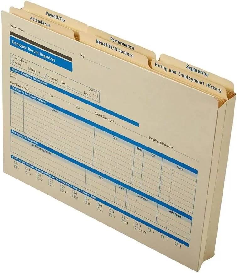 Expanded Employee Record Organizer and 6 Folders | 11.9” x 9.5” x 1.25” | HR and Employee Management | 25-Pack