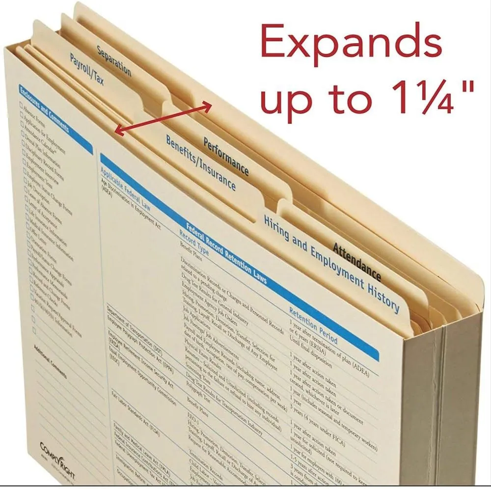 Expanded Employee Record Organizer and 6 Folders | 11.9” x 9.5” x 1.25” | HR and Employee Management | 25-Pack