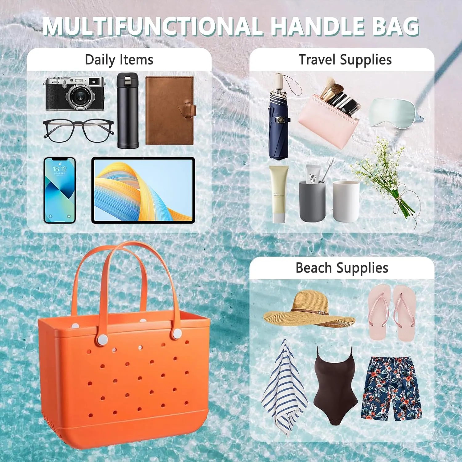 Extra Large Rubber Tote Bag for Women & Men, Waterproof Lightweight Travel X-Large Beach Bag for Boat & Pool