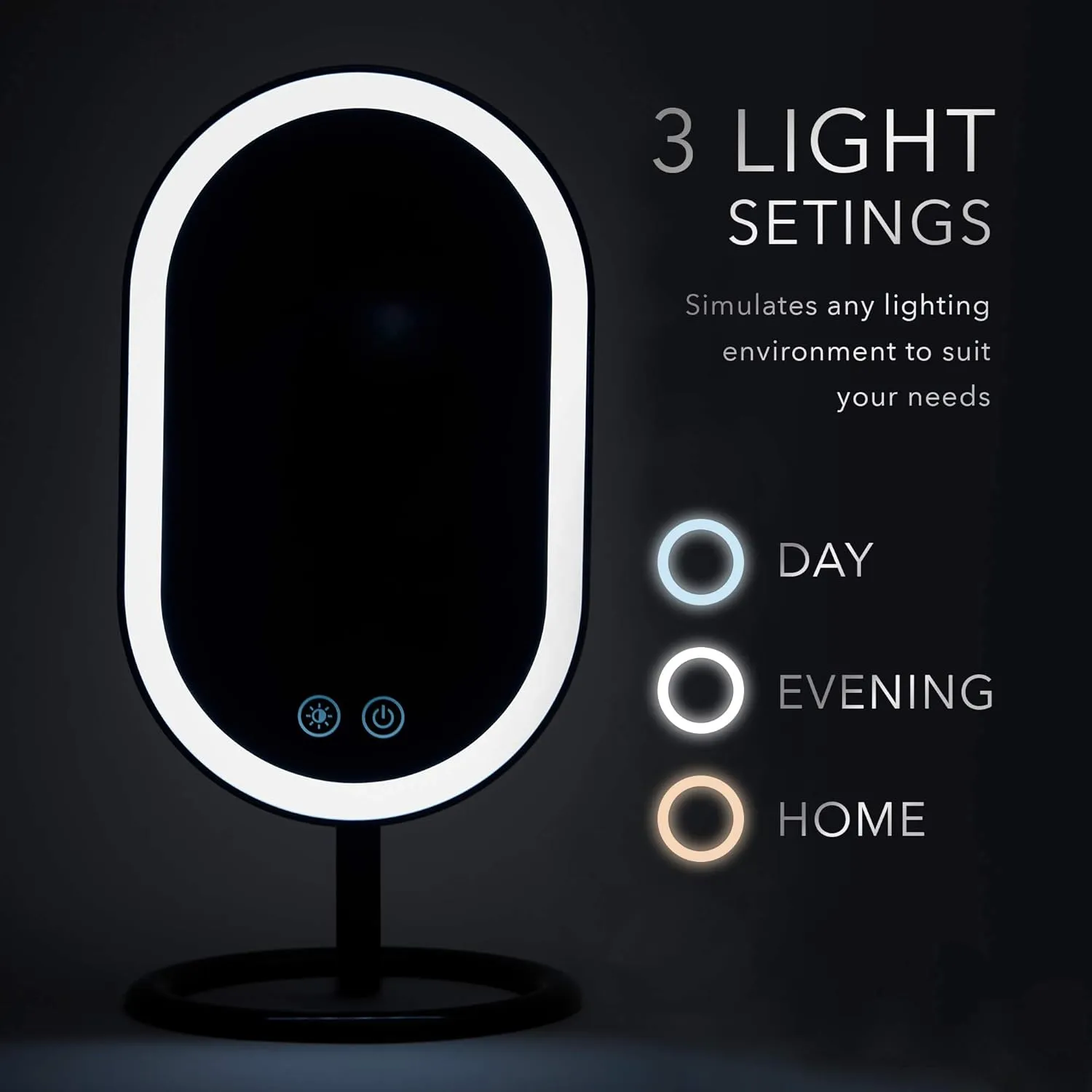 Fancii Vera LED Lighted Vanity Makeup Mirror, Rechargeable - Cordless Illuminated Cosmetic Mirror with 3 Dimmable Light Settings, Dual Magnification (Obsidian)