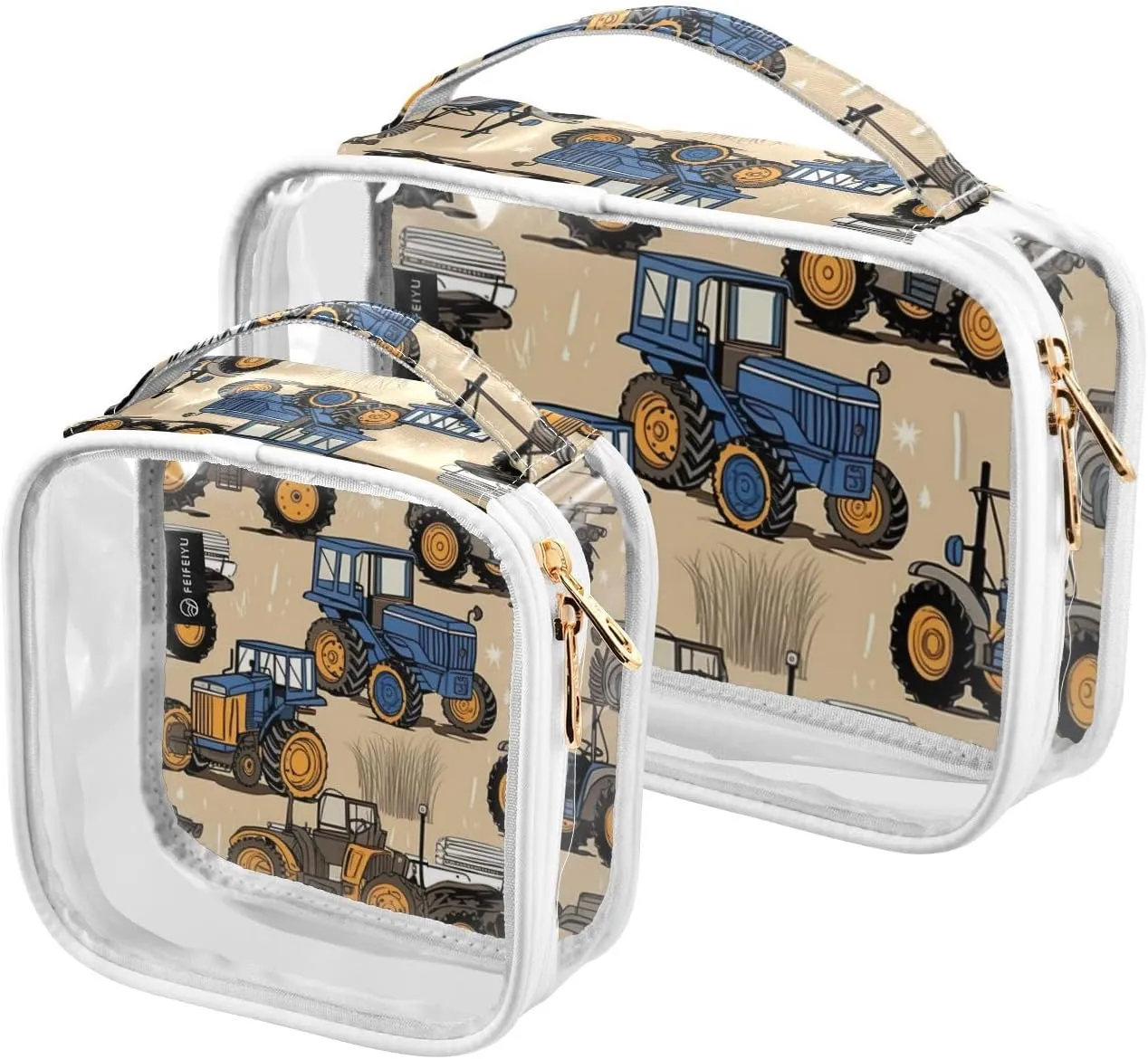 Farm Tractors and Machinery Clear Toiletry Bag Set, Makeup and Toiletry Bag, Women Travel Gifts, 2 Pack
