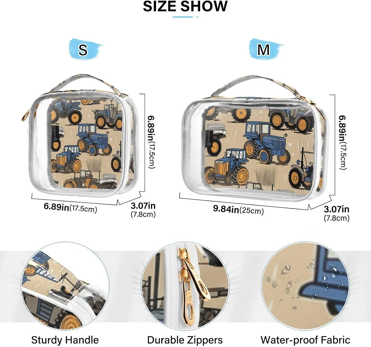 Farm Tractors and Machinery Clear Toiletry Bag Set, Makeup and Toiletry Bag, Women Travel Gifts, 2 Pack