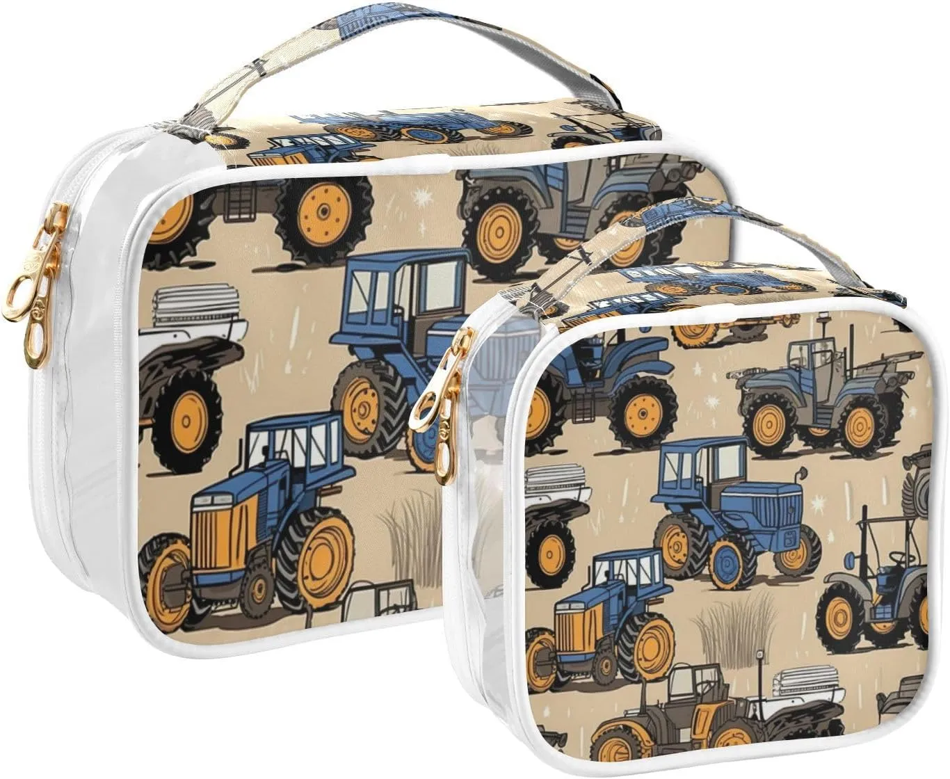 Farm Tractors and Machinery Clear Toiletry Bag Set, Makeup and Toiletry Bag, Women Travel Gifts, 2 Pack