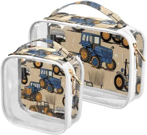 Farm Tractors and Machinery Clear Toiletry Bag Set, Makeup and Toiletry Bag, Women Travel Gifts, 2 Pack