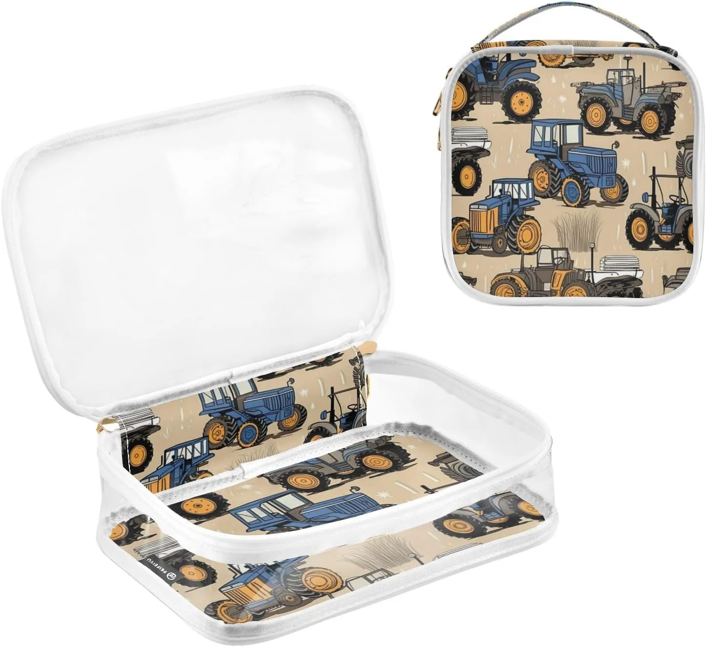 Farm Tractors and Machinery Clear Toiletry Bag Set, Makeup and Toiletry Bag, Women Travel Gifts, 2 Pack