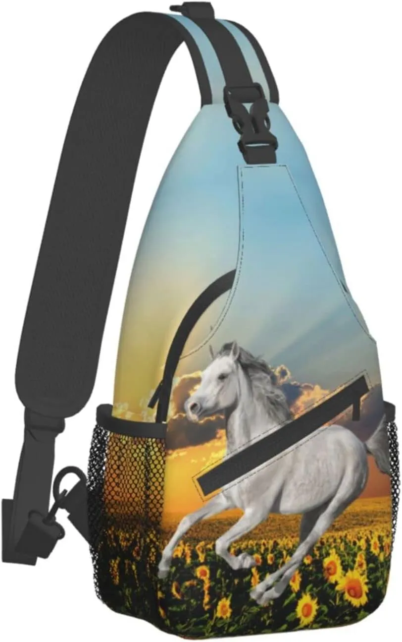 Fashion Horse Sling Bag Multipurpose Crossbody Backpack Adjustable Travel Hiking Casual Daypack For Men Women