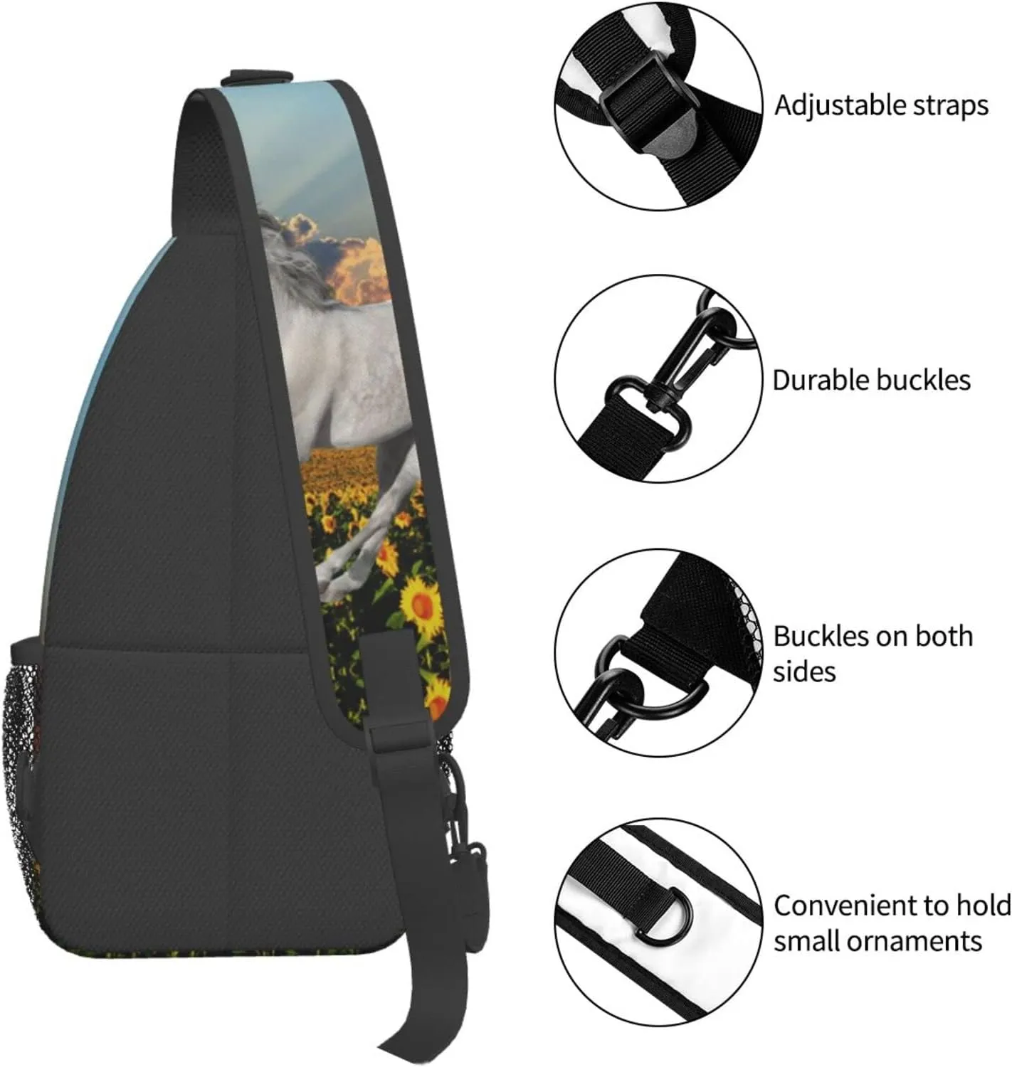 Fashion Horse Sling Bag Multipurpose Crossbody Backpack Adjustable Travel Hiking Casual Daypack For Men Women