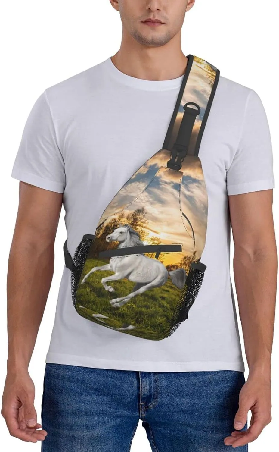 Fashion Horse Sling Bag Multipurpose Crossbody Backpack Adjustable Travel Hiking Casual Daypack For Men Women
