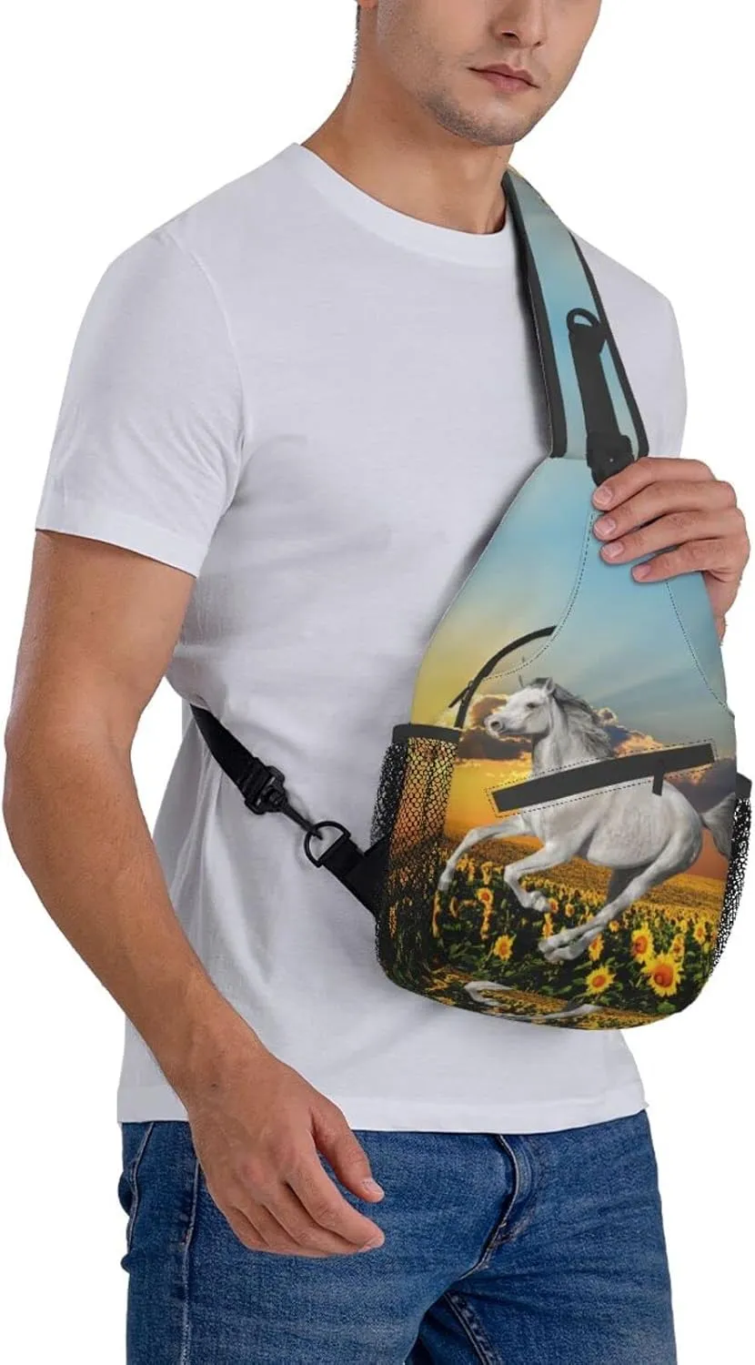 Fashion Horse Sling Bag Multipurpose Crossbody Backpack Adjustable Travel Hiking Casual Daypack For Men Women