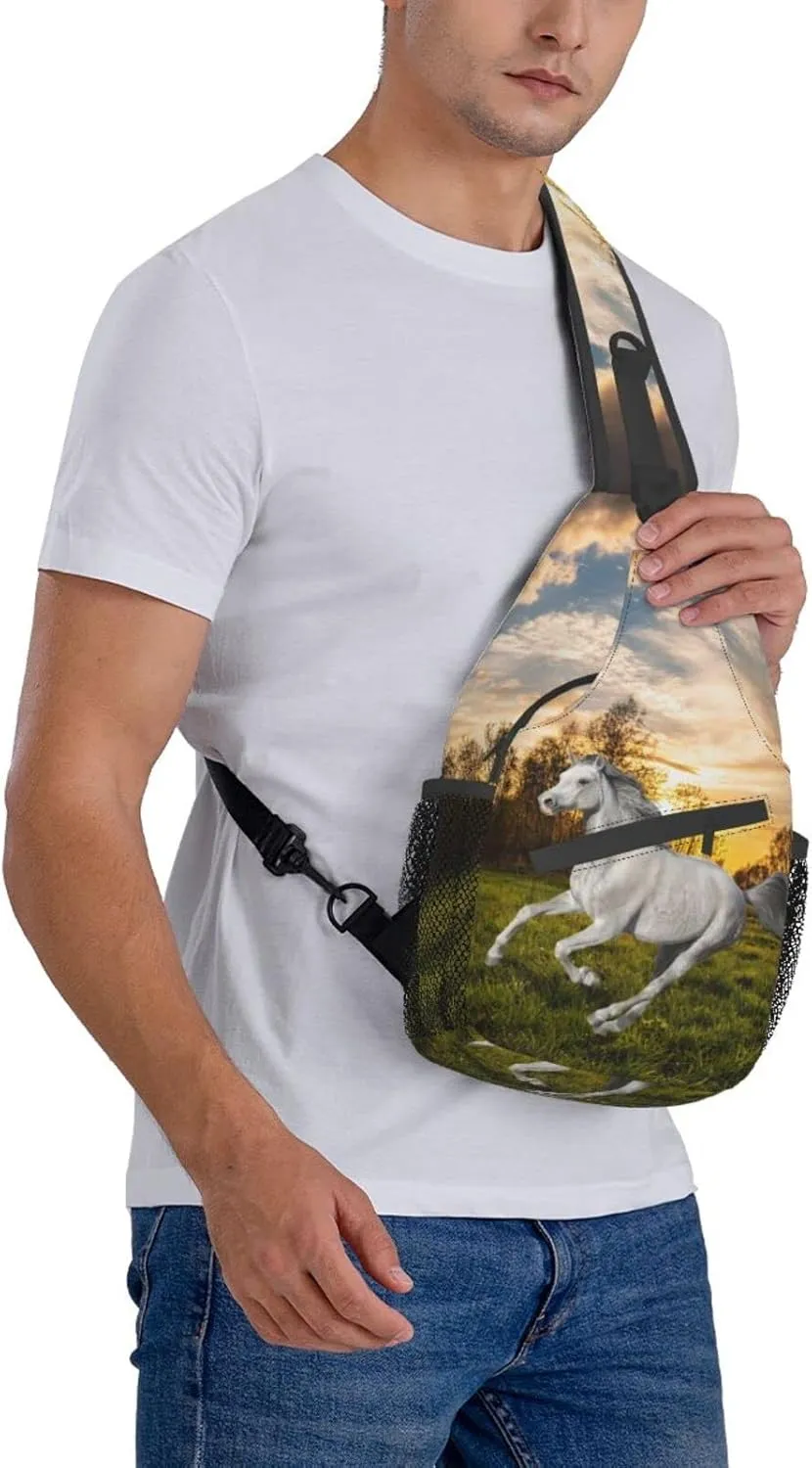 Fashion Horse Sling Bag Multipurpose Crossbody Backpack Adjustable Travel Hiking Casual Daypack For Men Women