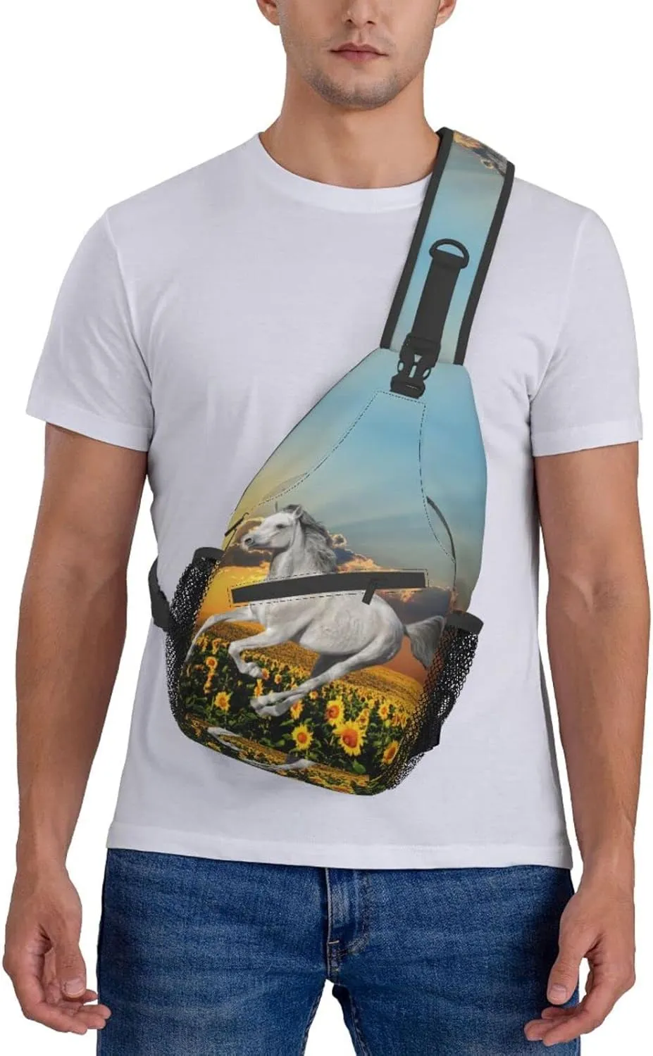 Fashion Horse Sling Bag Multipurpose Crossbody Backpack Adjustable Travel Hiking Casual Daypack For Men Women