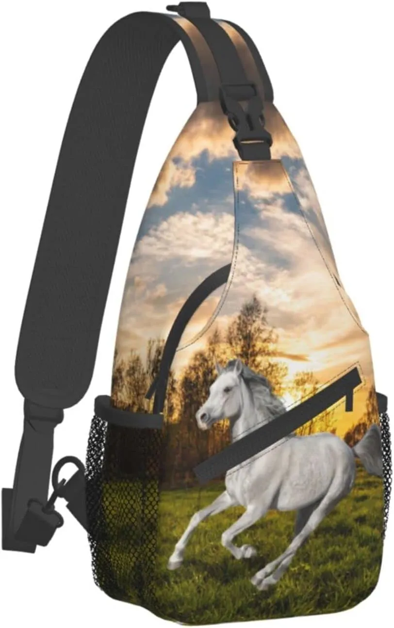 Fashion Horse Sling Bag Multipurpose Crossbody Backpack Adjustable Travel Hiking Casual Daypack For Men Women