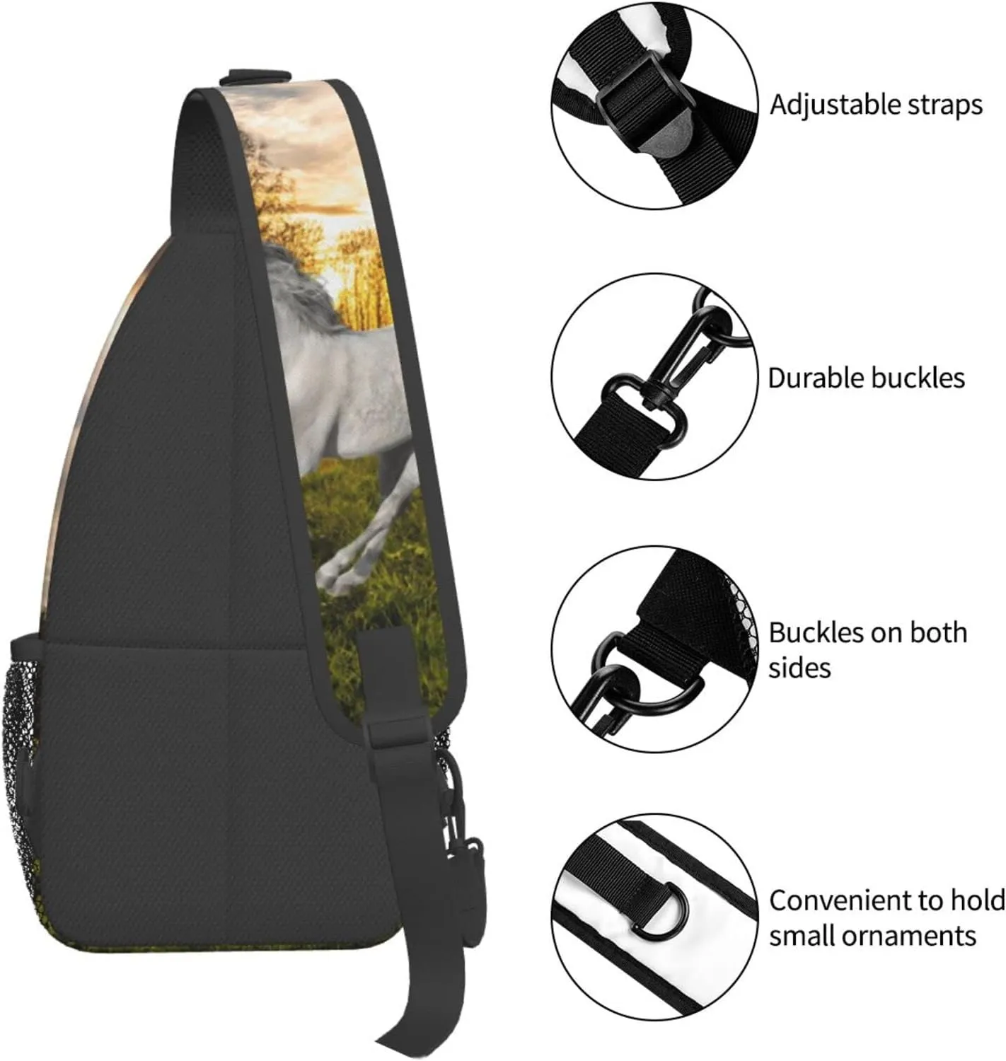 Fashion Horse Sling Bag Multipurpose Crossbody Backpack Adjustable Travel Hiking Casual Daypack For Men Women