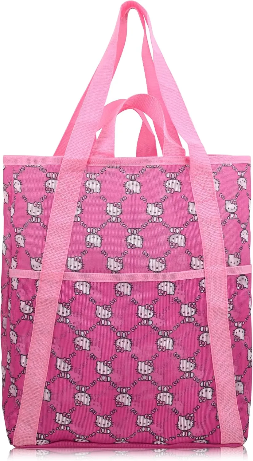 Fast Forward Sanrio Hello Kitty Beach Bag Tote Bag for Women | Mesh Beach Tote Bag Reusable Grocery Bag | Pink Travel Bag Hello Kitty Accessories