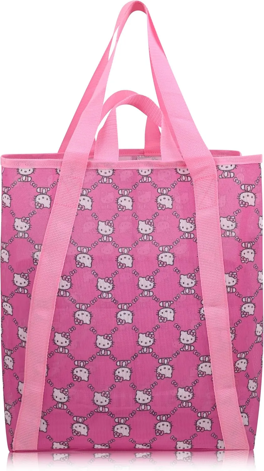 Fast Forward Sanrio Hello Kitty Beach Bag Tote Bag for Women | Mesh Beach Tote Bag Reusable Grocery Bag | Pink Travel Bag Hello Kitty Accessories