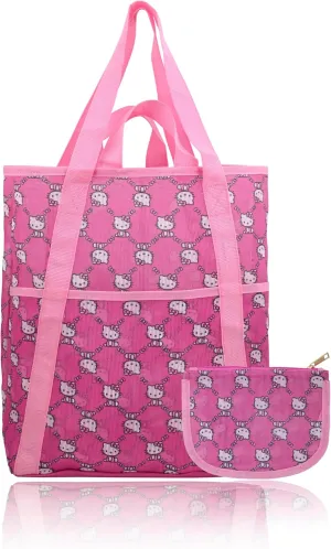 Fast Forward Sanrio Hello Kitty Beach Bag Tote Bag for Women | Mesh Beach Tote Bag Reusable Grocery Bag | Pink Travel Bag Hello Kitty Accessories