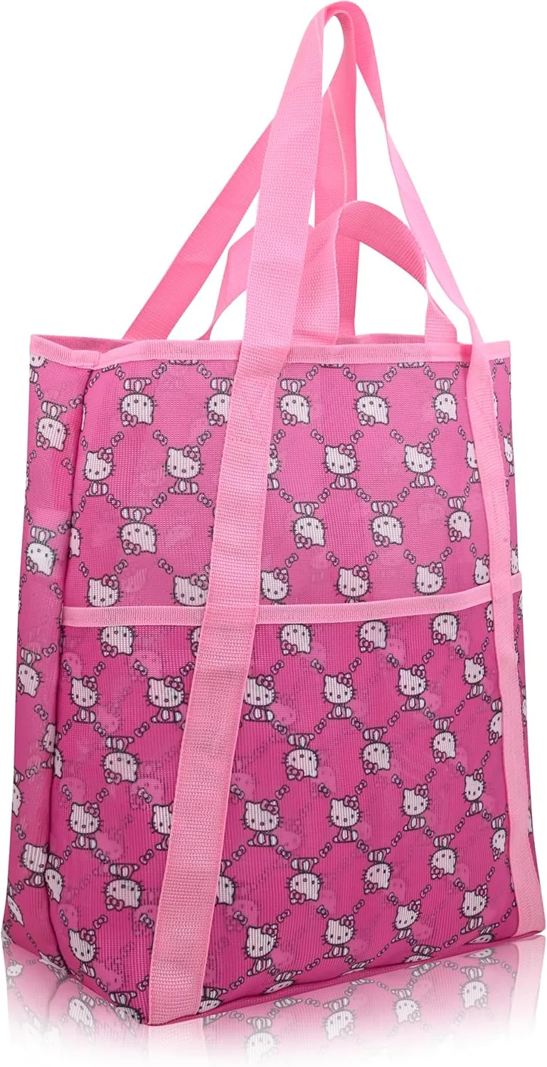 Fast Forward Sanrio Hello Kitty Beach Bag Tote Bag for Women | Mesh Beach Tote Bag Reusable Grocery Bag | Pink Travel Bag Hello Kitty Accessories