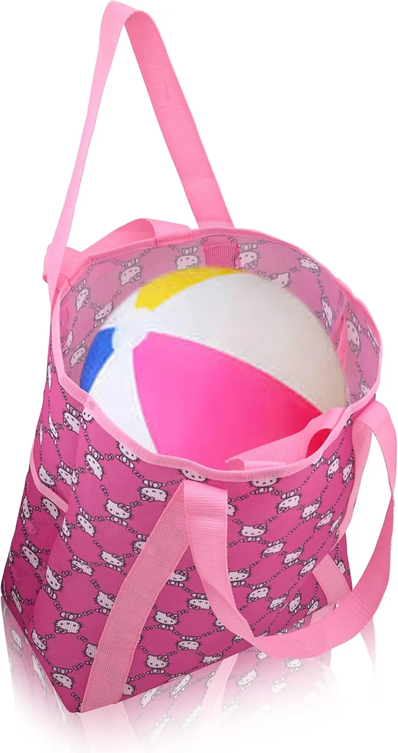 Fast Forward Sanrio Hello Kitty Beach Bag Tote Bag for Women | Mesh Beach Tote Bag Reusable Grocery Bag | Pink Travel Bag Hello Kitty Accessories