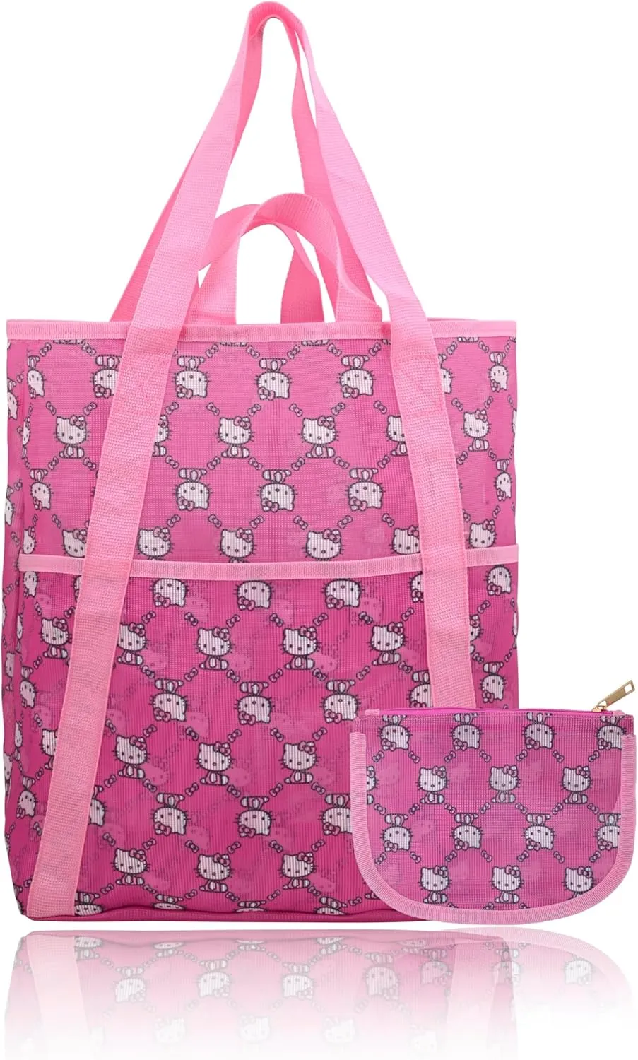 Fast Forward Sanrio Hello Kitty Beach Bag Tote Bag for Women | Mesh Beach Tote Bag Reusable Grocery Bag | Pink Travel Bag Hello Kitty Accessories