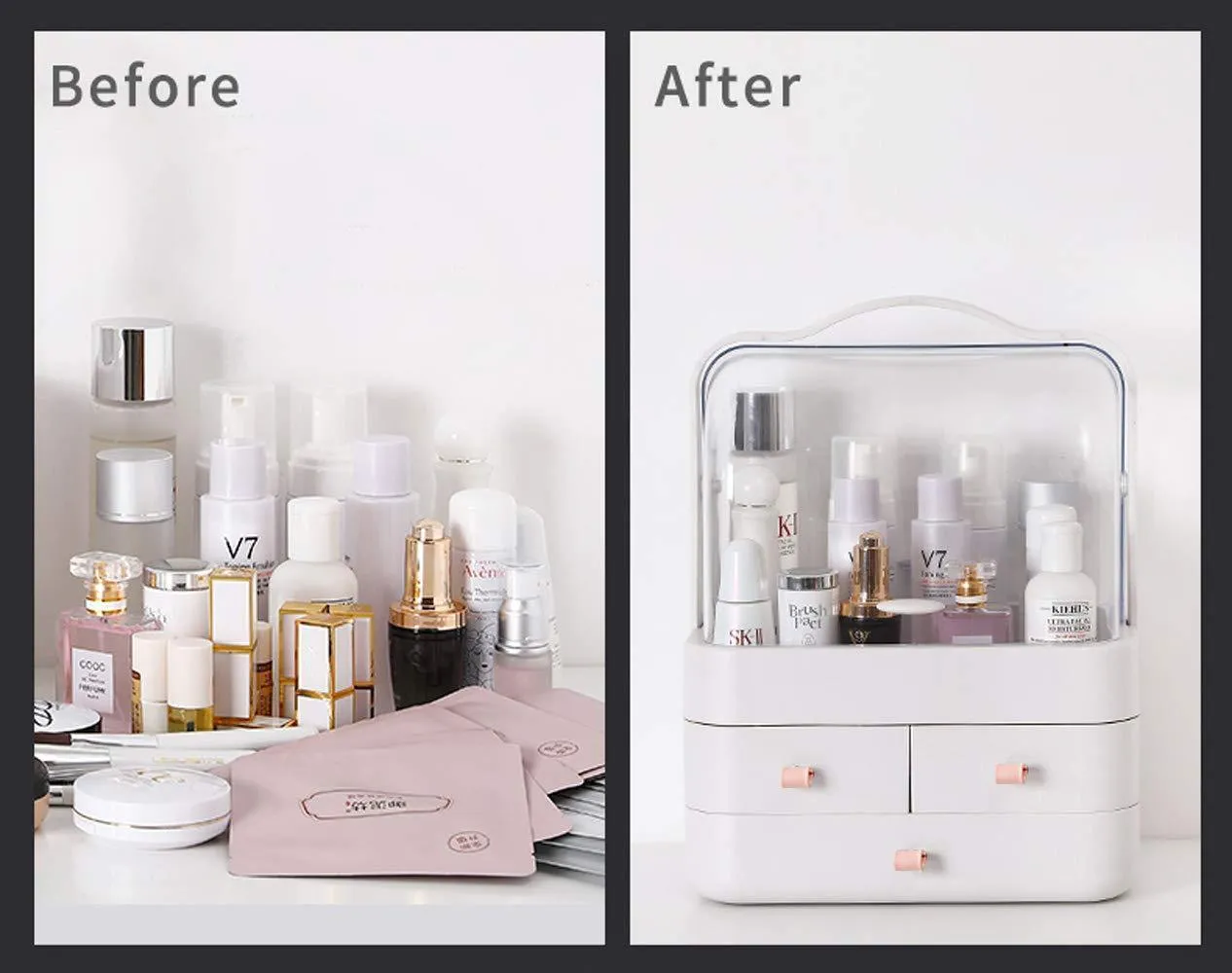FAZHEN dust-Proof Makeup Organizer, Cosmetic and Jewelry Storage with Dustproof Lid, Display Boxes with Drawers for Vanity, Skin Care Products Rack Dressing Table Desktop Finishing Box