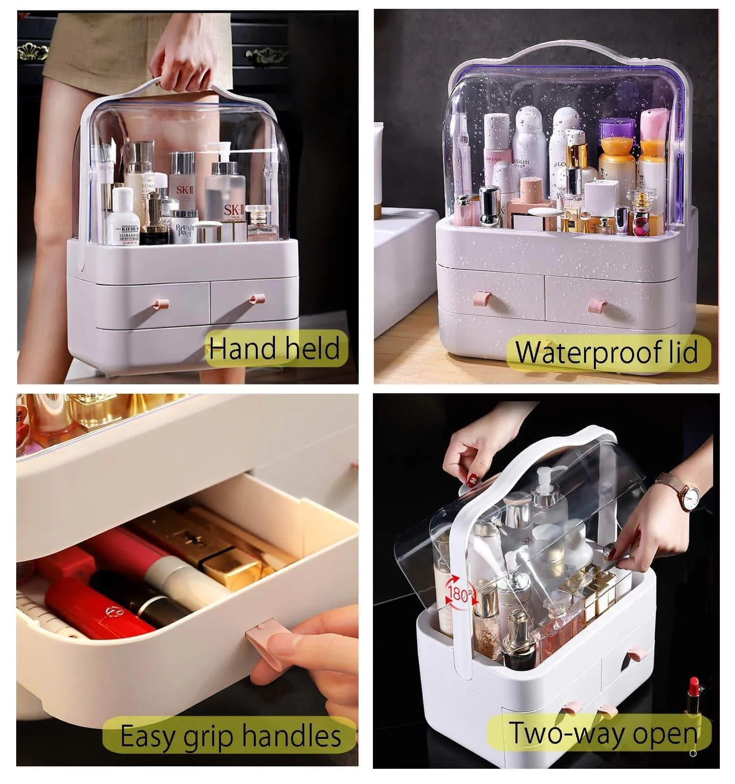 FAZHEN dust-Proof Makeup Organizer, Cosmetic and Jewelry Storage with Dustproof Lid, Display Boxes with Drawers for Vanity, Skin Care Products Rack Dressing Table Desktop Finishing Box