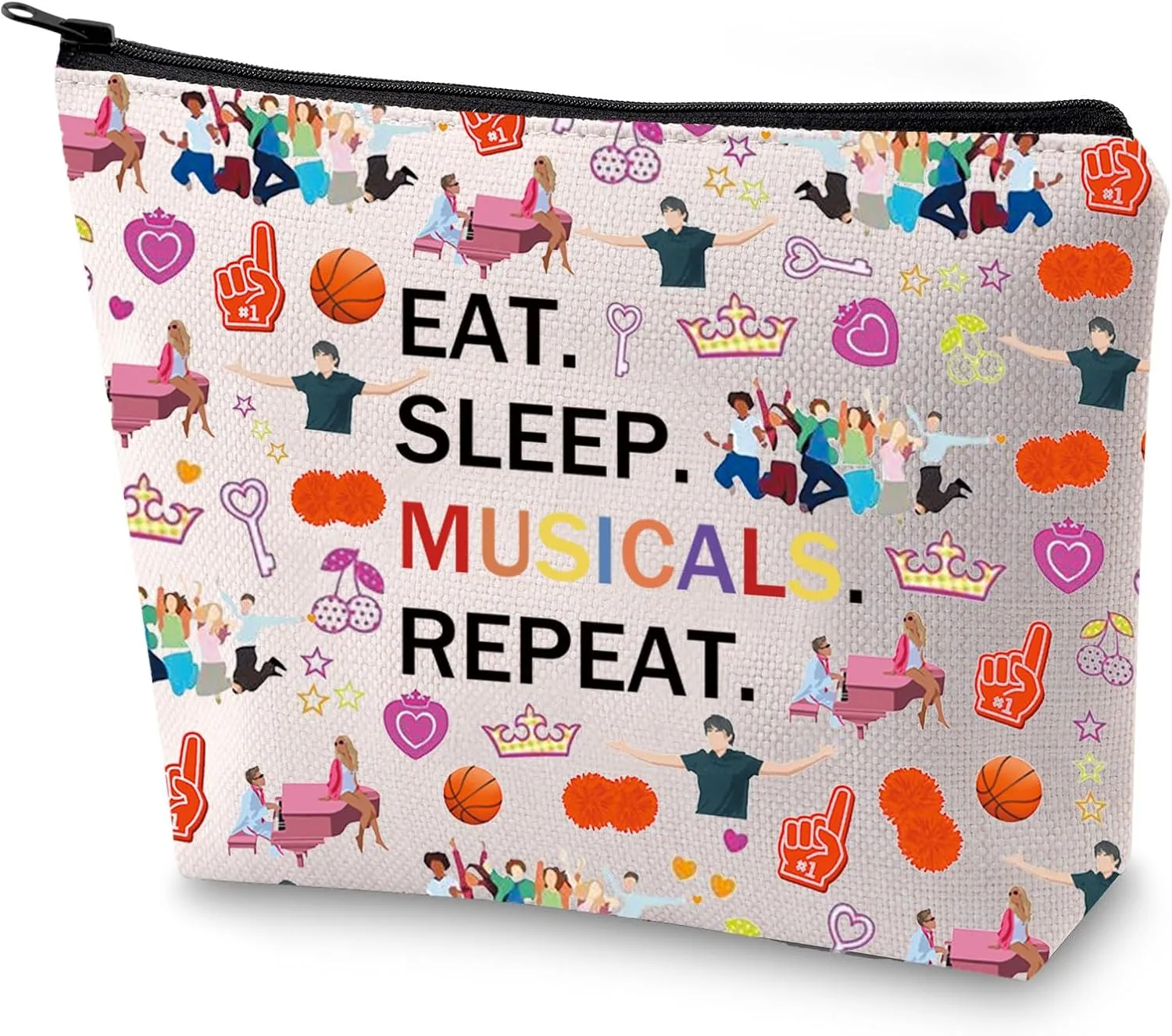 FEELMEM School Musical Gift Eat Sleep Musicals Repeat Theatre Cosmetic Zipper Travel Pouch Musical Merchandise