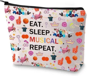 FEELMEM School Musical Gift Eat Sleep Musicals Repeat Theatre Cosmetic Zipper Travel Pouch Musical Merchandise