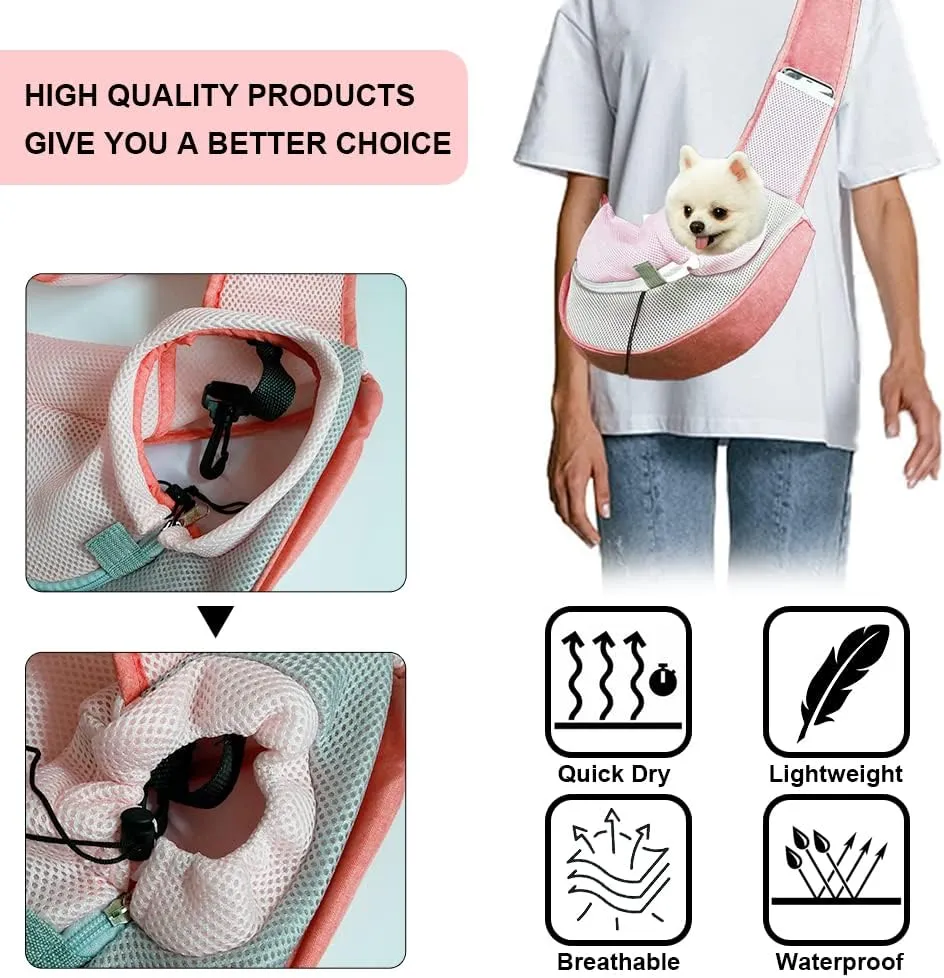 FEimaX Pet Dog Sling Carrier Puppy Pet Slings Bag for Small Dogs Cats Satchel Carriers Breathable Mesh Hand Free with Adjustable Strap Doggie Crossbody for Outdoor Travel (Small, Pink)