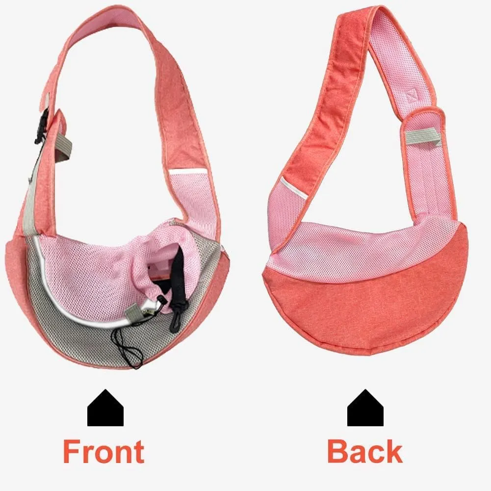 FEimaX Pet Dog Sling Carrier Puppy Pet Slings Bag for Small Dogs Cats Satchel Carriers Breathable Mesh Hand Free with Adjustable Strap Doggie Crossbody for Outdoor Travel (Small, Pink)