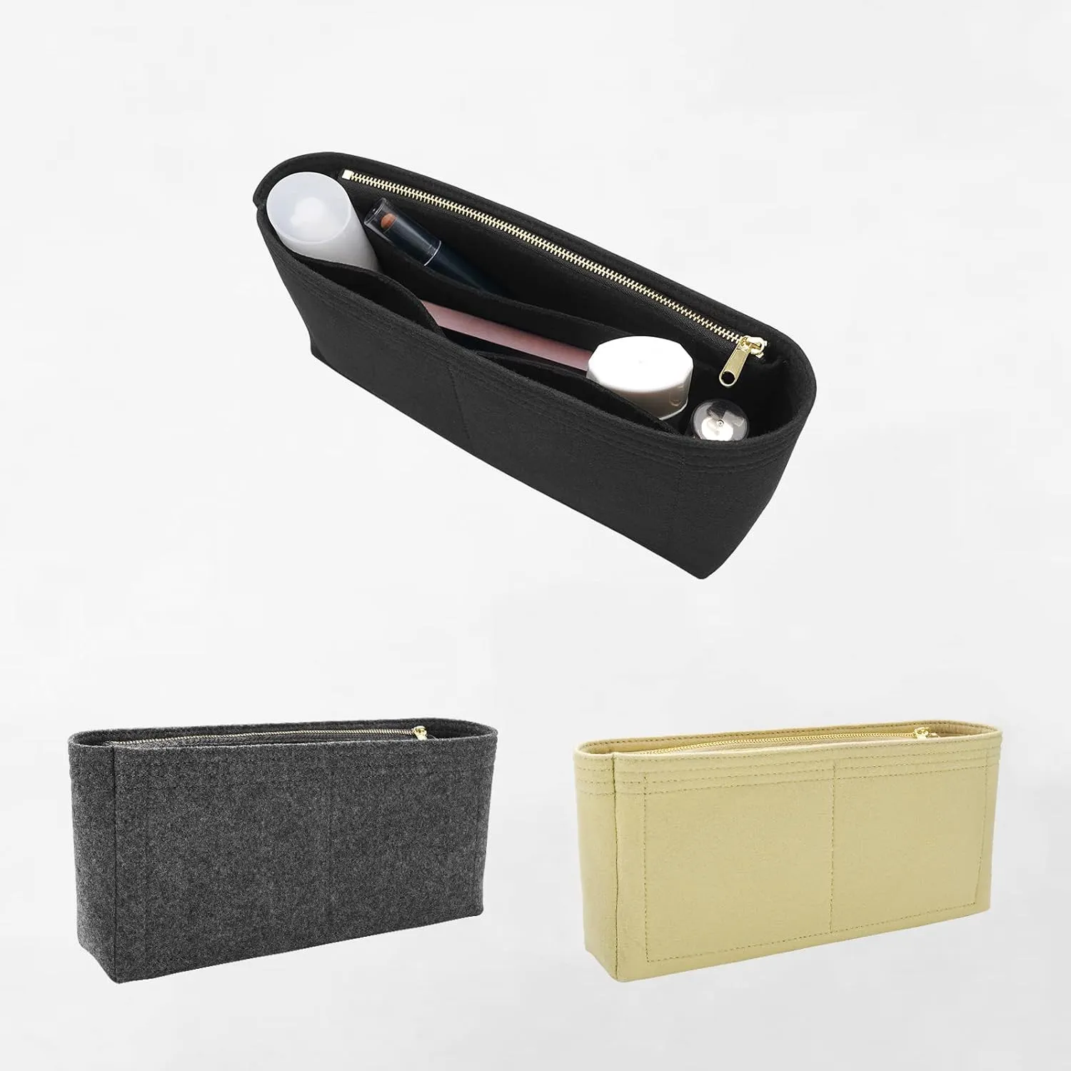 Felt Insert Purse Organizer with Zipper fit GG Marmont Matelasse Shoulder Bag, Organizer Handbag Tote Liner Pouch for Women Inner Bladder Bag Storage (Medium, Black)
