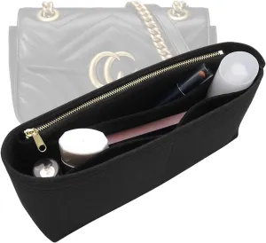Felt Insert Purse Organizer with Zipper fit GG Marmont Matelasse Shoulder Bag, Organizer Handbag Tote Liner Pouch for Women Inner Bladder Bag Storage (Medium, Black)