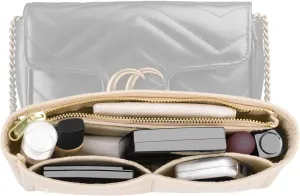 Felt Insert Purse Organizer with Zipper, GG Marmont Matelasse Shoulder Bag Liner Pouch for Women Inner Bladder Storage Bag (Small, Beige)