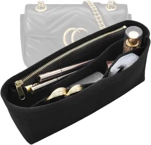 Felt Insert Purse Organizer with Zipper, GG Marmont Matelasse Shoulder Bag Liner Pouch for Women Inner Bladder Storage Bag (Small, Black)