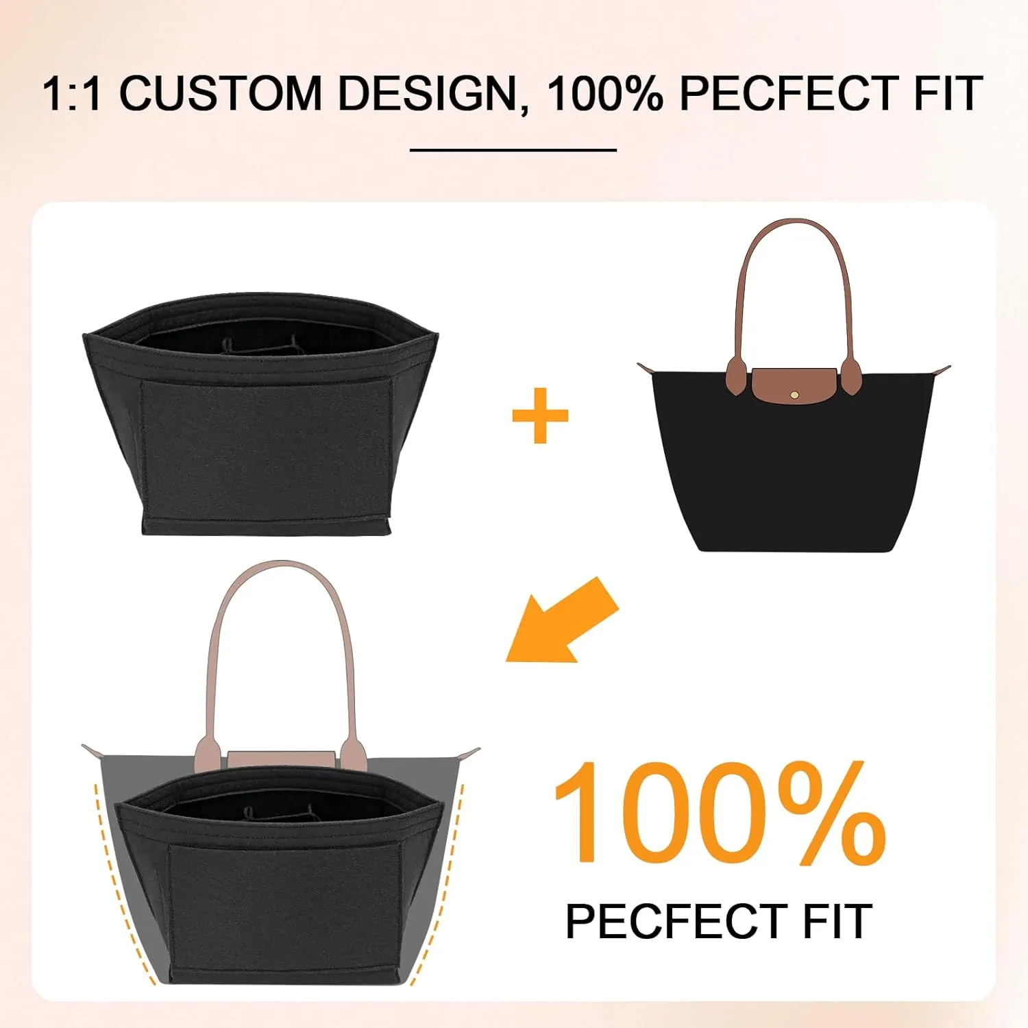 Felt Purse Organizer Inserts for Longchamp Le Pliage L Inserts HandBag (Black, Large)