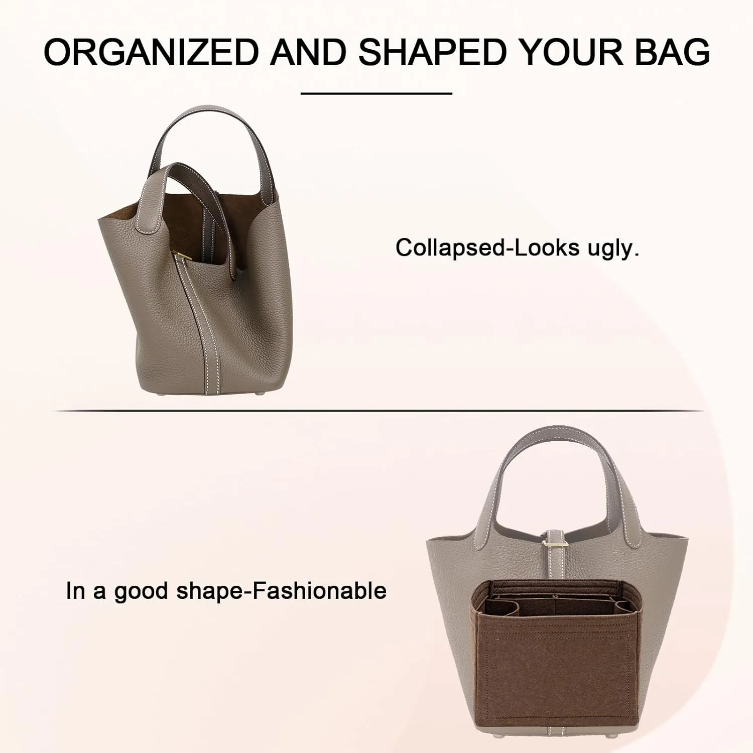 Felt Purse Organizer Inserts for Picotin 22 Inserts HandBag (Brown, PC22)