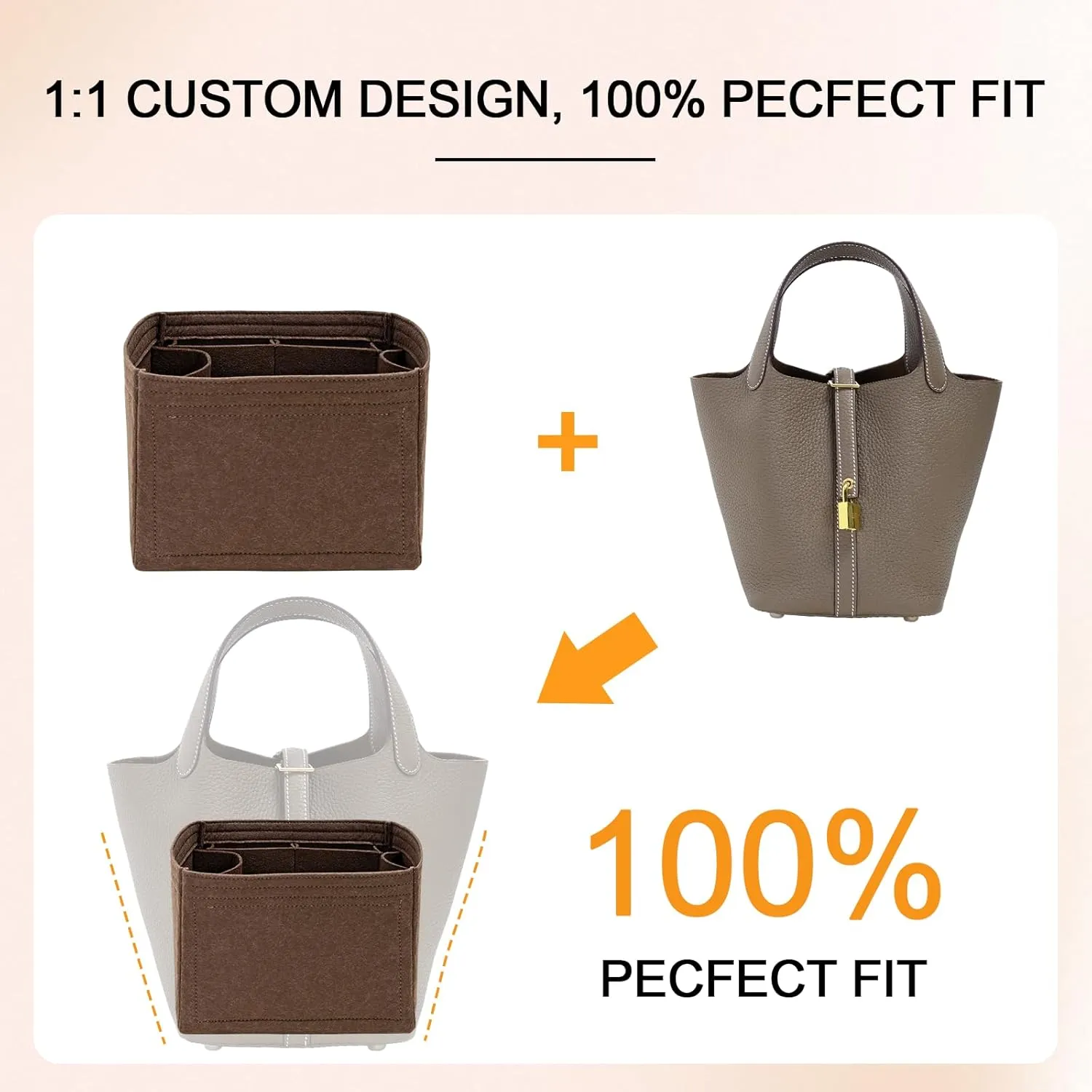 Felt Purse Organizer Inserts for Picotin 22 Inserts HandBag (Brown, PC22)