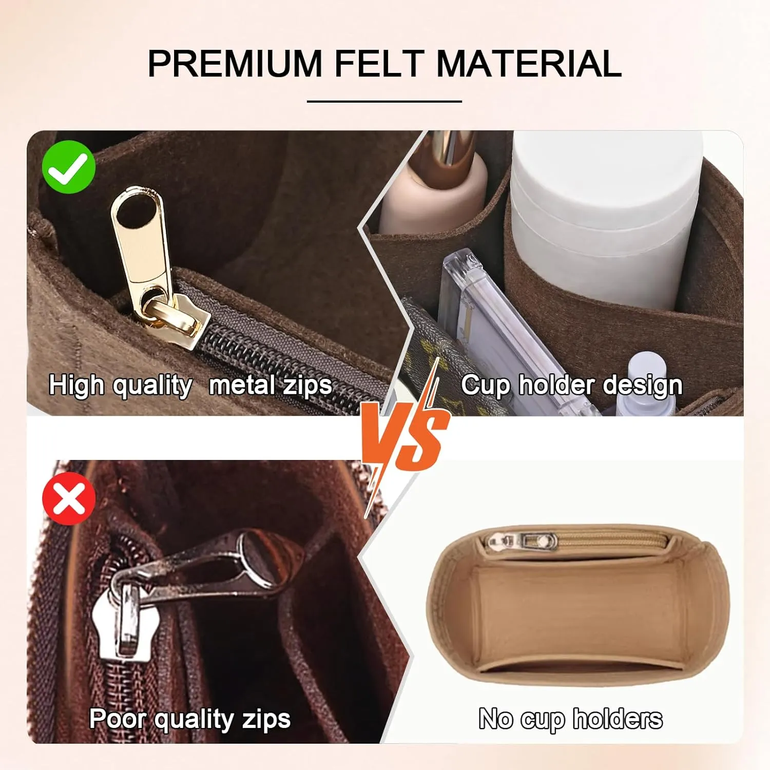 Felt Purse Organizer Inserts for Picotin 22 Inserts HandBag (Brown, PC22)