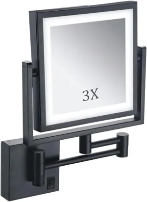 FIDEMM Rechargeable Makeup Mirror Wall Mount Lighted Makeup Mirror Wall Mount with Lights and Magnification 8 Inch Double-Sided 360 Swivel Cosmetic Face Extendable Vanity Mirrors for Bathroom Squ
