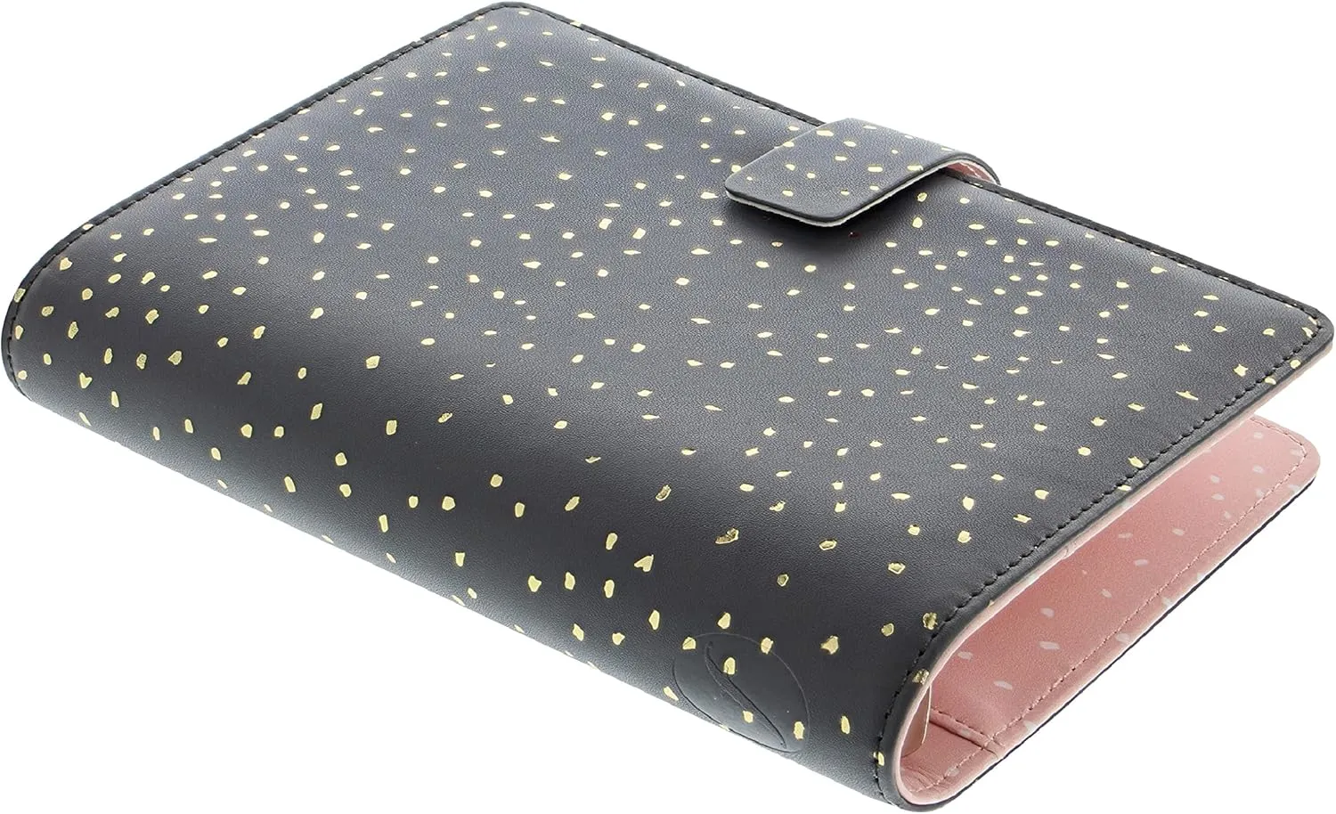 Filofax Confetti Organizer, Personal Size, Charcoal - Leather-Look, Gold Foil Accents, Six Rings, Week-to-View Calendar Diary, Multilingual, 2025 (C028722-25)