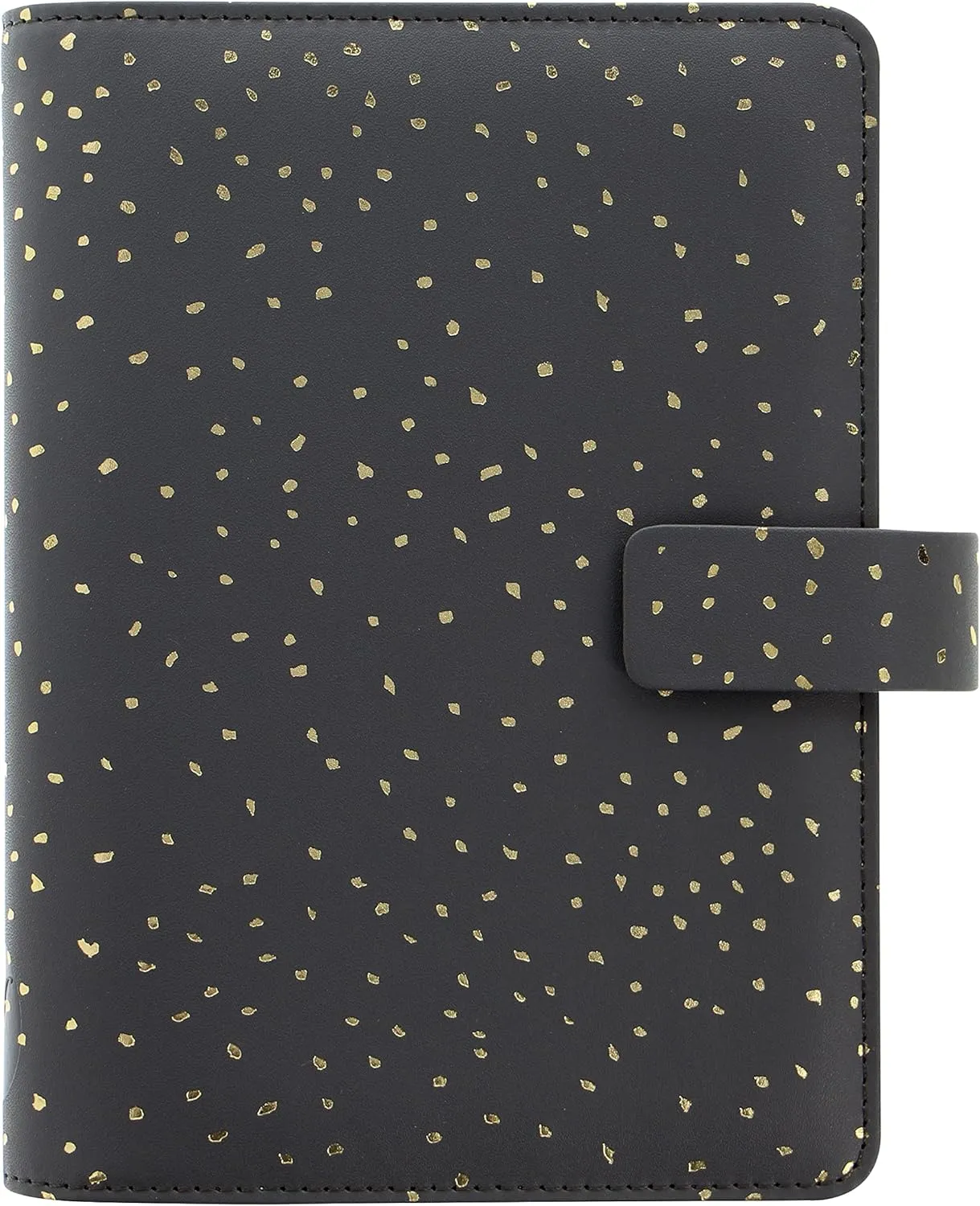 Filofax Confetti Organizer, Personal Size, Charcoal - Leather-Look, Gold Foil Accents, Six Rings, Week-to-View Calendar Diary, Multilingual, 2025 (C028722-25)
