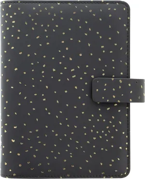 Filofax Confetti Organizer, Personal Size, Charcoal - Leather-Look, Gold Foil Accents, Six Rings, Week-to-View Calendar Diary, Multilingual, 2025 (C028722-25)