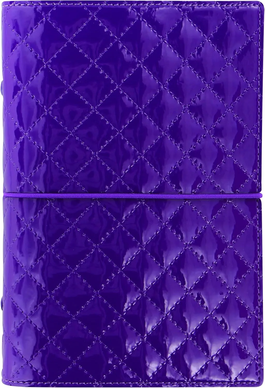 Filofax Domino Luxe Organizer, Personal Size, Purple - High-Gloss, Quilted Effect, Parisian Inspired, Six Rings, Week-to-View Calendar Diary, Multilingual, 2025 (C027989-25)